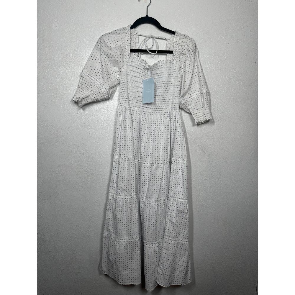 Hill House Nesli Nap Midi Dress White Ruffled Smocked Tiered Short Sleeve Sz S - Picture 1 of 4